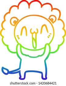 rainbow gradient line drawing of a happy cartoon lion