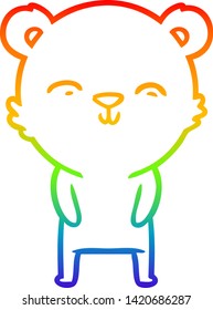 dibujo de una línea degradada de arco iris de un oso de dibujos animados feliz