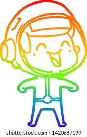 rainbow gradient line drawing of a happy cartoon astronaut