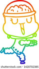 rainbow gradient line drawing of a happy cartoon robot running