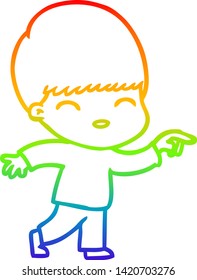 dibujo de una línea de gradiente de arco iris de un niño de caricatura feliz