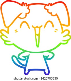 rainbow gradient line drawing of a happy little dog cartoon
