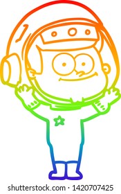 rainbow gradient line drawing of a happy astronaut cartoon