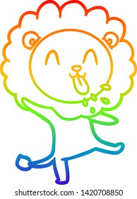 dibujo de una línea de gradiente de arco iris de un feliz león de caricatura