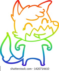 dibujo de línea de gradiente de arco iris de un zorro de caricatura feliz