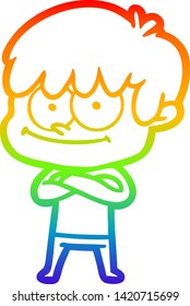 rainbow gradient line drawing of a happy cartoon man