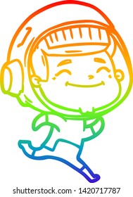 dibujo de una línea de gradiente de arco iris de un alegre astronauta de caricatura