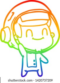 rainbow gradient line drawing of a happy cartoon astronaut man