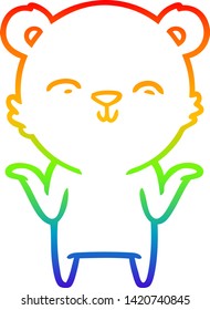 rainbow gradient line drawing of a happy cartoon polar bear shrugging shoulders