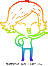 rainbow gradient line drawing of a happy cartoon girl