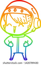 rainbow gradient line drawing of a happy cartoon space girl