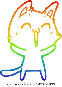 rainbow gradient line drawing of a happy cartoon cat