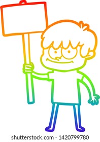 dibujo de una línea de gradiente de arco iris de un hombre de caricatura feliz