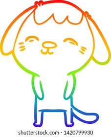 dibujo de una línea de gradiente de arco iris de un perro de caricatura feliz