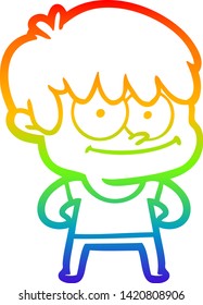 rainbow gradient line drawing of a happy cartoon man