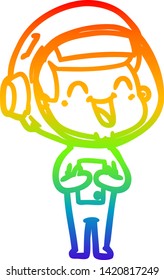 Regenbogengradientenzeichnung eines glücklichen Cartoon-Astronauten