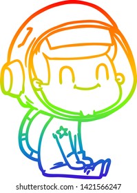 rainbow gradient line drawing of a happy cartoon astronaut