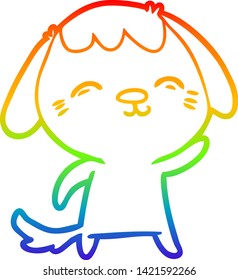 dibujo de una línea de gradiente de arco iris de un perro de caricatura feliz