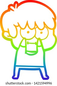dibujo de una línea de gradiente de arco iris de un hombre de caricatura feliz