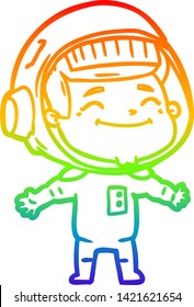 Regenbogengradientenzeichnung eines glücklichen Cartoon-Astronauten