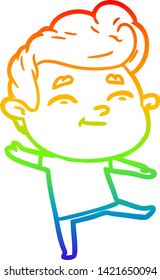 dibujo de una línea de gradiente de arco iris de un hombre de caricatura feliz