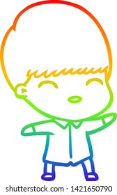 rainbow gradient line drawing of a happy cartoon boy