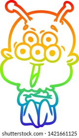 rainbow gradient line drawing of a happy cartoon alien