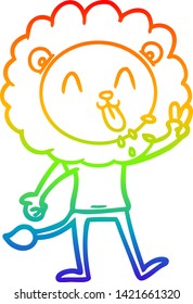 rainbow gradient line drawing of a happy cartoon lion