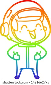 rainbow gradient line drawing of a happy cartoon astronaut