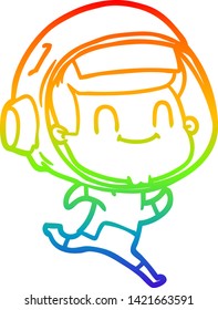 rainbow gradient line drawing of a happy cartoon astronaut man