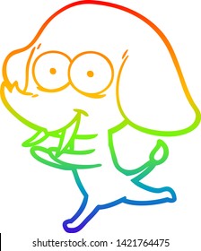 dibujo de una línea de gradiente de arco iris de un elefante de dibujos animados feliz