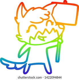 Regenbogen-Farbverlauf-Zeichnung eines glücklichen Cartoon-Fuchs