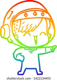 rainbow gradient line drawing of a happy cartoon space girl