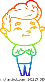 desenho de linha de gradiente do arco-íris de um homem de desenhos animados feliz