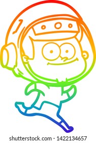 rainbow gradient line drawing of a happy astronaut cartoon