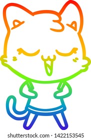rainbow gradient line drawing of a happy cartoon cat