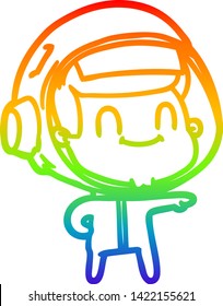 rainbow gradient line drawing of a happy cartoon astronaut man