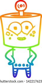 rainbow gradient line drawing of a happy cartoon robot
