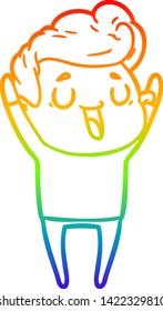 dibujo de una línea de gradiente de arco iris de un hombre de caricatura feliz