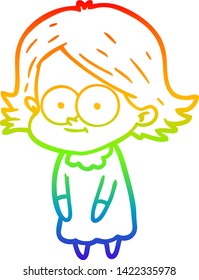 rainbow gradient line drawing of a happy cartoon girl