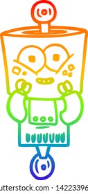 dibujo de una línea de gradiente de arco iris de un robot de dibujos animados feliz