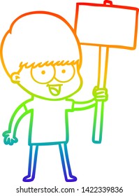 dibujo de una línea de gradiente de arco iris de un niño de caricatura feliz