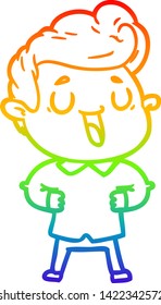 dibujo de una línea de gradiente de arco iris de un hombre de caricatura feliz