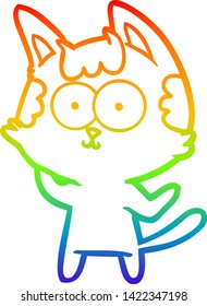 rainbow gradient line drawing of a happy cartoon cat