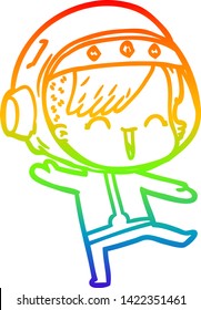 rainbow gradient line drawing of a happy cartoon space girl
