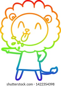 rainbow gradient line drawing of a happy cartoon lion