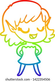 dibujo de la línea de gradiente del arco iris de una joven elfo de caricatura feliz