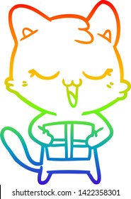 rainbow gradient line drawing of a happy cartoon cat