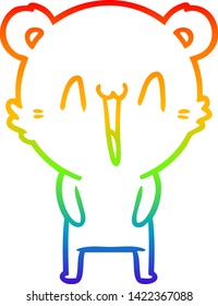 rainbow gradient line drawing of a happy bear cartoon