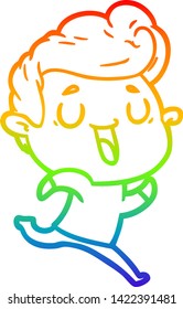 rainbow gradient line drawing of a happy cartoon man